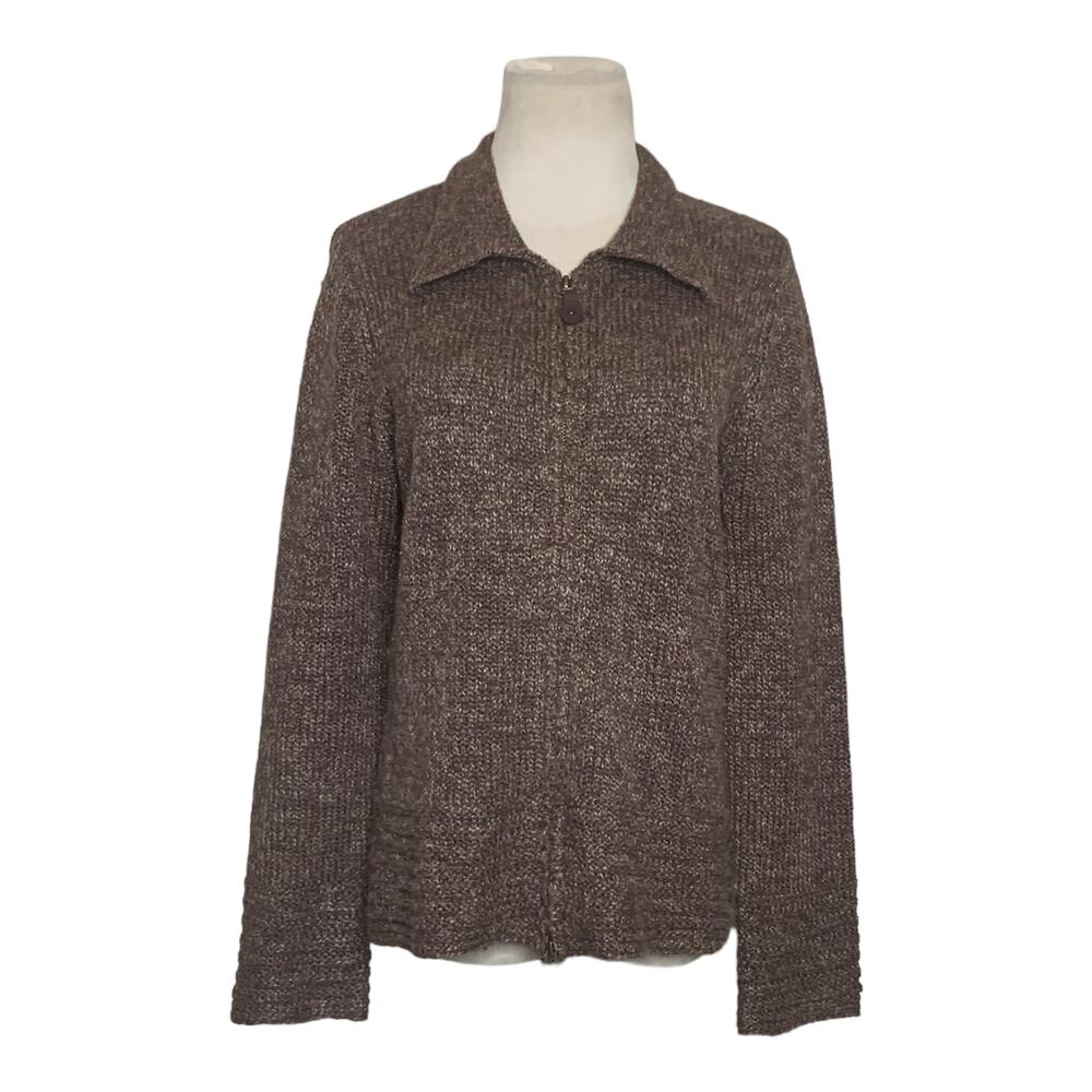 David Brooks brown zippered knit sweater jacket size M
